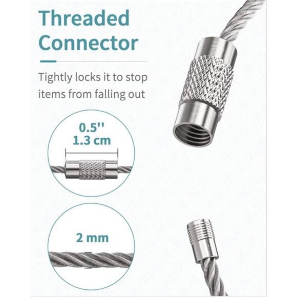 Pawfly 5 Inch/10 Inch Wire Keychain Cable Large Stainless Steel Key Ring Loop - Picture 5 of 7